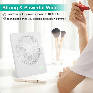 Portable USB Rechargeable Desk Fan Quiet 5-Blade Desktop Fan with 3 Speeds for Bedroom & Office
