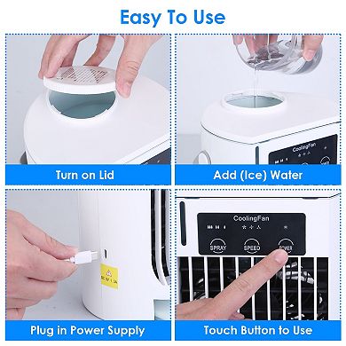 Portable Air Conditioner Fan Evaporative Humidifier, 3 Speeds, Cold Mist, Desk/Table Use