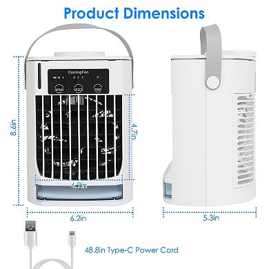 Portable Air Conditioner Fan Evaporative Humidifier, 3 Speeds, Cold Mist, Desk/Table Use