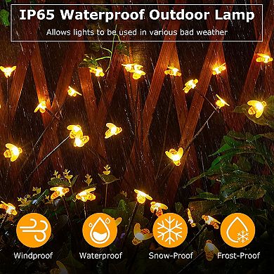 4-Pack Solar Stake Bee Lights, IP65 Waterproof, 2 Modes Firefly Effect, Warm Yellow Garden