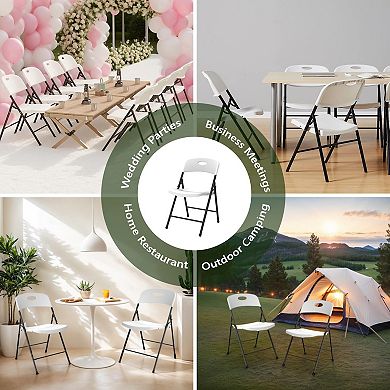 Folding Chair 4 Pack Outdoor Plastic Sturdy Metal White Folding Chairs for Picnic Party Patio