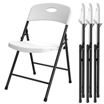 Folding Chair 4 Pack Outdoor Plastic Sturdy Metal White Folding Chairs for Picnic Party Patio