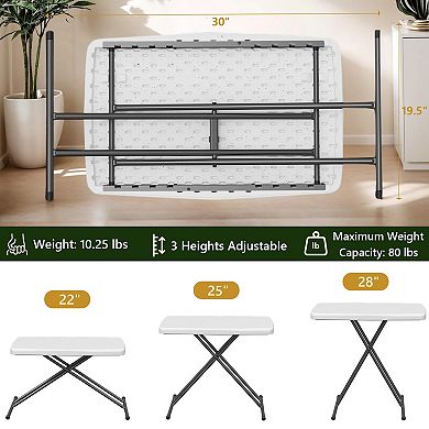 Folding Table 30 Inch Small Desk Adjustable Height TV Tray for Laptop Couch Camping