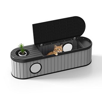 Cat Litter Box Enclosure Resin Hidden Litter Box Furniture with Odor Control Vented Space-Saving