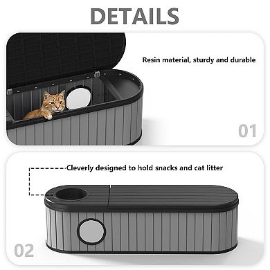 Cat Litter Box Enclosure Resin Hidden Litter Box Furniture with Odor Control Vented Space-Saving