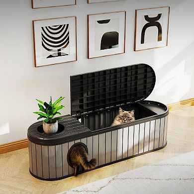 Cat Litter Box Enclosure Resin Hidden Litter Box Furniture with Odor Control Vented Space-Saving