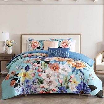Bebejan Turquoise Reverie 100% Cotton Sateen 5 pc Reversible Comforter Set