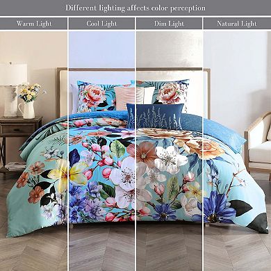 Bebejan Turquoise Reverie 100% Cotton Sateen 5 Piece Reversible Comforter Set