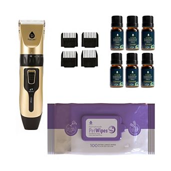 Pursonic Pet Grooming Bundle Rechargeable Hair Trimmer, 6-Pack Essential Oils & Lavender Wipes