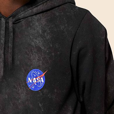 NASA Mineral Wash Hoodie Dalix NASA Embroidered Fleece Hoodie Mineral Wash Long Sleeve Sweatshirt Me