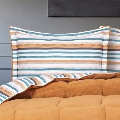 Sherpa Reversable Quilted Comforter in Turkish Cotton and Lambswool with 4 Piece Bedding Set