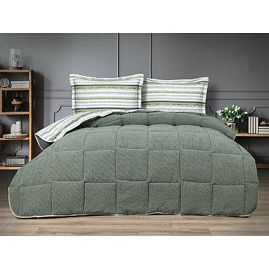 Sherpa Reversable Quilted Comforter in Turkish Cotton and Lambswool with 4 Piece Bedding Set