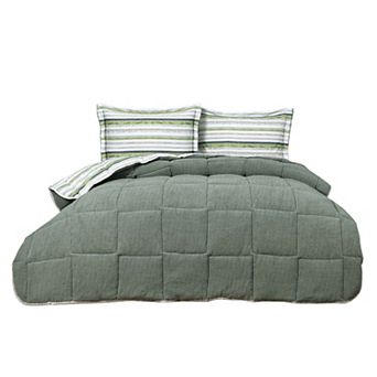 Sherpa Reversable Quilted Comforter in Turkish Cotton and Lambswool with 4 pc Bedding Set