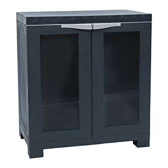 Sunnydaze Window-Front Storage Cabinet with Adjustable Shelf - Charcoal