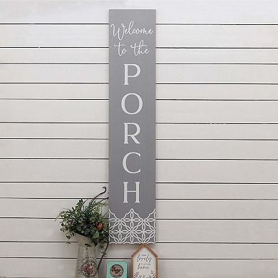 Parisloft Farmhouse Welcome to the Porch Vertical Wood Wall Plaque, Brown and White, 47.25" H