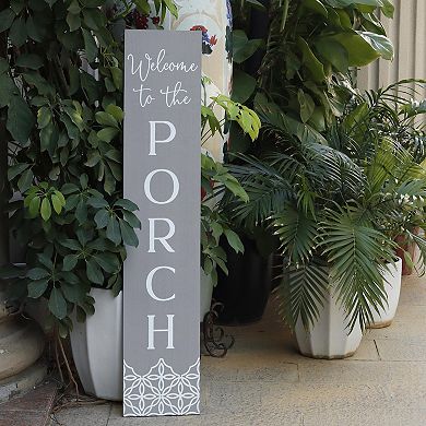 Parisloft Farmhouse Welcome to the Porch Vertical Wood Wall Plaque, Brown and White, 47.25" H