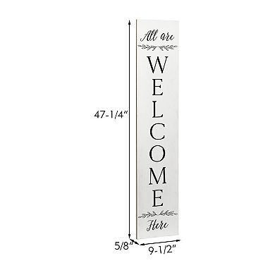 Parisloft Farmhouse All Are Welcome Here Vertical White Wood Wall Plaque, Large Welcome Sign