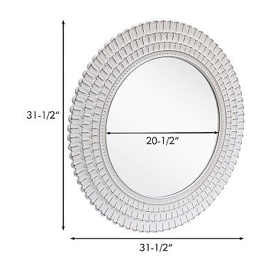Parisloft 31.5" Round Distressed White Wood Wall Telescope Mirror, Farmhouse Rustic Circle Mirror