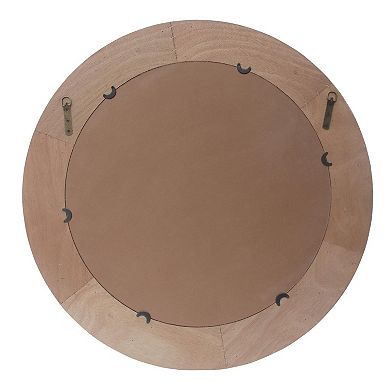 Parisloft 31.5-Inch Round Natural and White Wood Wall Mirror, Farmhouse Rustic Two-Tone Finish