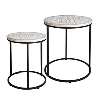 Parisloft Farmhouse Round Nesting Side Table Set of 2，Black and White