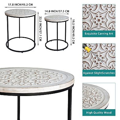 Parisloft Farmhouse Round Nesting Side Table Set of 2，Black and White