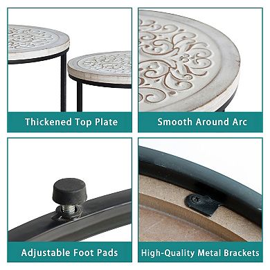 Parisloft Farmhouse Round Nesting Side Table Set of 2，Black and White