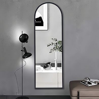 Parisloft Metal Framed Arched Wall-Mounted Mirror, Black,47.625"H