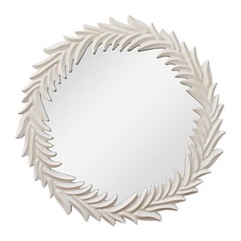 Parisloft Decorative Wood Wall Mirror with Classic White Wreath, 29.5 inches