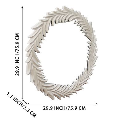 Parisloft Decorative Wood Wall Mirror with Classic White Wreath, 29.5 inches