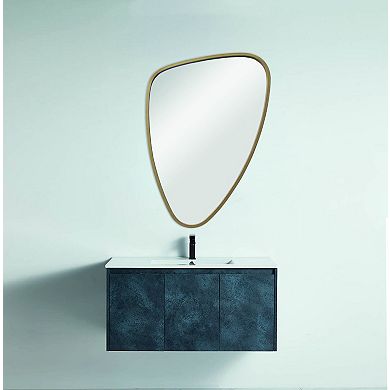 Parisloft Irregular Gold Metal Wall Mirror, Decorative Wall Mirror, 34.25" H x 23.25" W