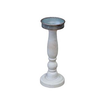 Parisloft Round Wood Pillar Candle Holder with Metal Plate, White, 11.25"H