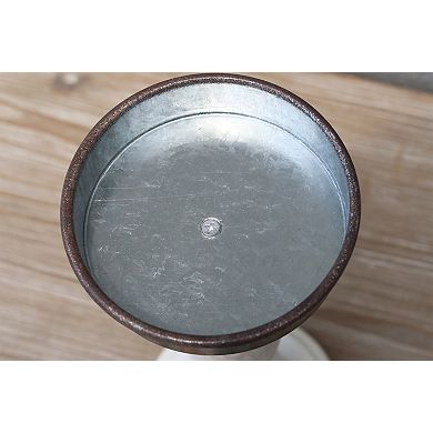 Parisloft Round Wood Pillar Candle Holder with Metal Plate, White, 11.25"H