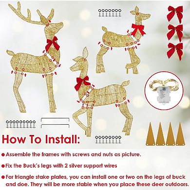 3PCS 2D Lighted Christmas Deer Family Set Indoor/Outdoor Reindeer Decor with 8 Light Modes