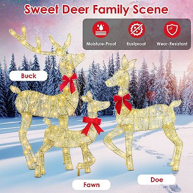 3PCS 2D Lighted Christmas Deer Family Set Indoor/Outdoor Reindeer Decor with 8 Light Modes