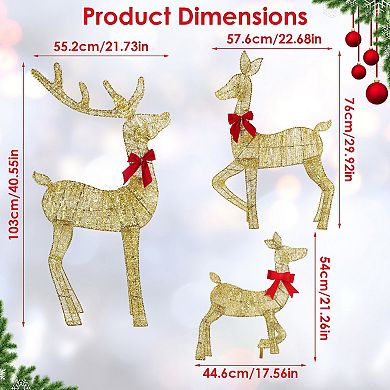 3PCS 2D Lighted Christmas Deer Family Set Indoor/Outdoor Reindeer Decor with 8 Light Modes