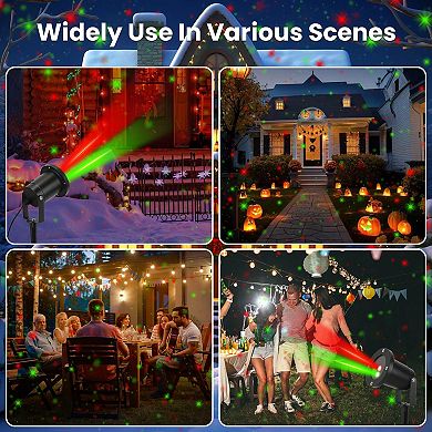 Outdoor Laser Projector Light Red & Green, 3 Modes, 12 Speeds, 6H Timer, IP44 Waterproof