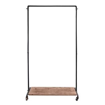 Parisloft Metal Rolling Clothes Rack with Lockable Wheels, 1-Rod & 1-Shelf