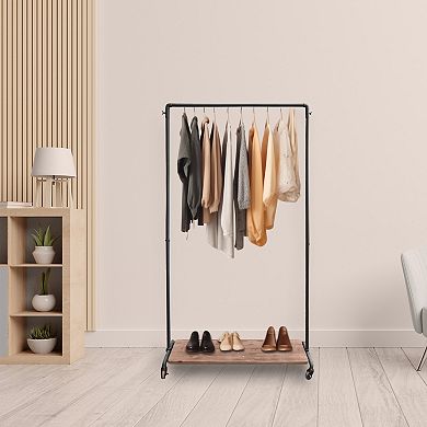 Parisloft Metal Rolling Clothes Rack with Lockable Wheels, 1-Rod & 1-Shelf