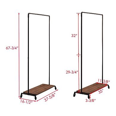 Parisloft Metal Rolling Clothes Rack with Lockable Wheels, 1-Rod & 1-Shelf