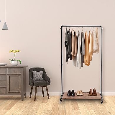 Parisloft Metal Rolling Clothes Rack with Lockable Wheels, 1-Rod & 1-Shelf