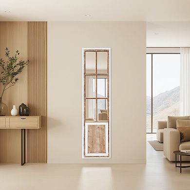 Parisloft Farmhouse Wood Telescope Mirror, Rustic Wall Mirror Decor