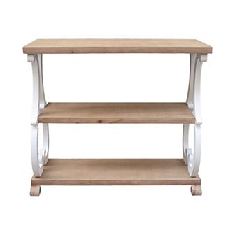 Parisloft Farmhouse Rustic 3 tier Shelved, Curved Legs Console Table, Natural Wood/White