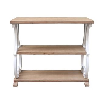 Parisloft Farmhouse Rustic 3 tier Shelved, Curved Legs Console Table, Natural Wood/White