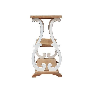 Parisloft Farmhouse Rustic 3-Tier Shelved, Curved Legs Console Table, Natural Wood/White