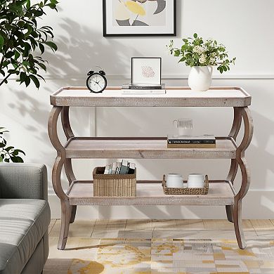 Parisloft Farmhouse 3-Tier Wood Rustic Brown Console Table, 33"H