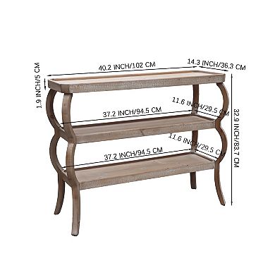 Parisloft Farmhouse 3-Tier Wood Rustic Brown Console Table, 33"H