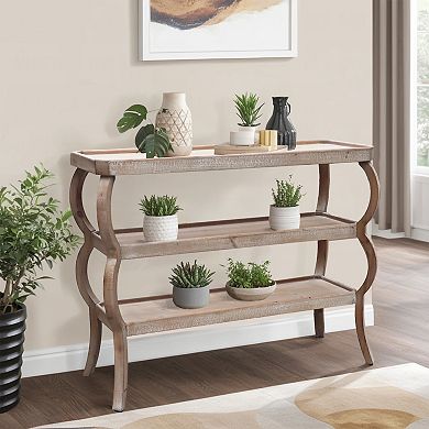 Parisloft Farmhouse 3-Tier Wood Rustic Brown Console Table, 33"H