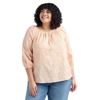 Plus Size AB Studio Three-Quarter Blouson Sleeve Peasant Blouse