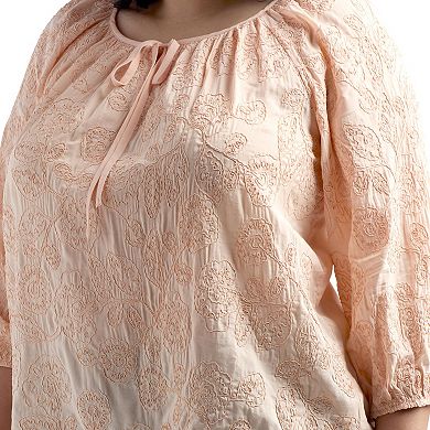 Plus Size AB Studio Three-Quarter Blouson Sleeve Peasant Blouse