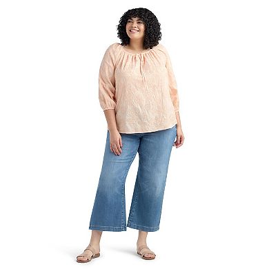 Plus Size AB Studio Three-Quarter Blouson Sleeve Peasant Blouse